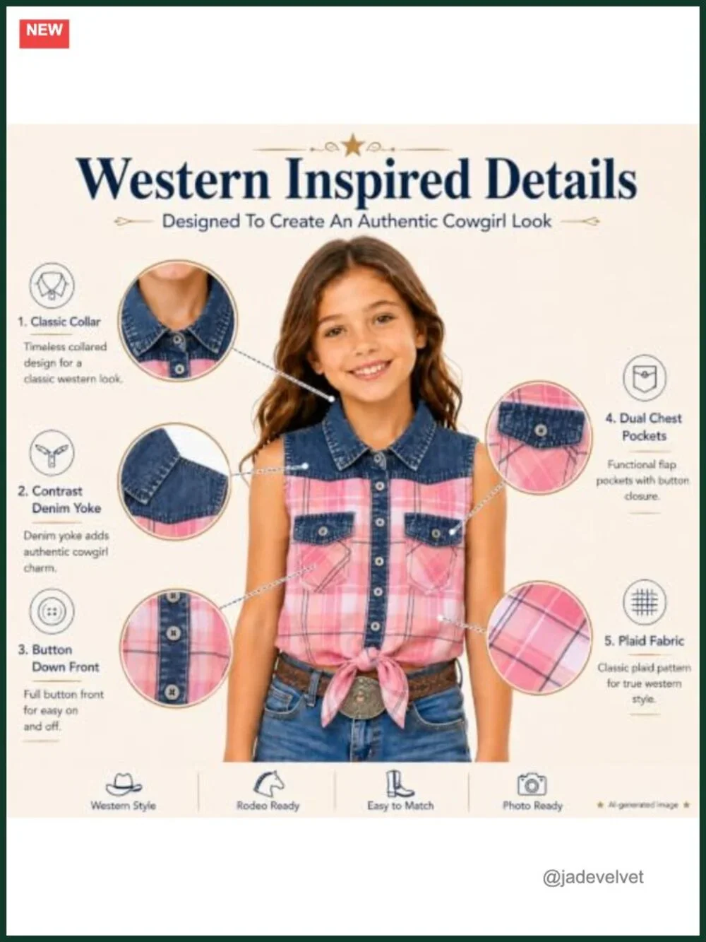 Girls Cowgirl Plaid Sleeveless Button Down Crop Tank Top